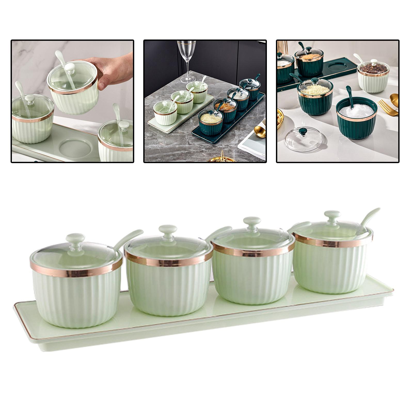 Modern Spice Case Seasoning Jar with Lid spoon Tray for Restaurant Bar