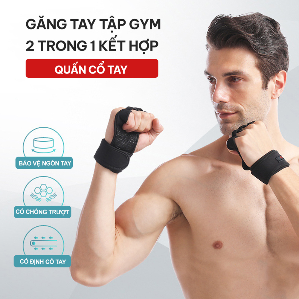 Găng tay tập Gym kết hợp quấn cổ tay GoodFit GF207G chống chai tay, bảo vệ cổ tay