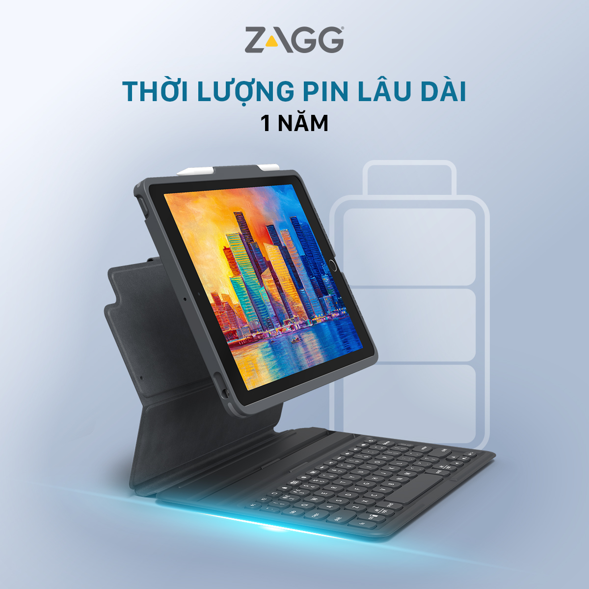 Ốp lưng  kèm bàn phím  dành cho ZAGG Keyboard Pro Keys iPad 10.2 inch - Black/Gray-UK - 103407134 - Hàng chính hãng