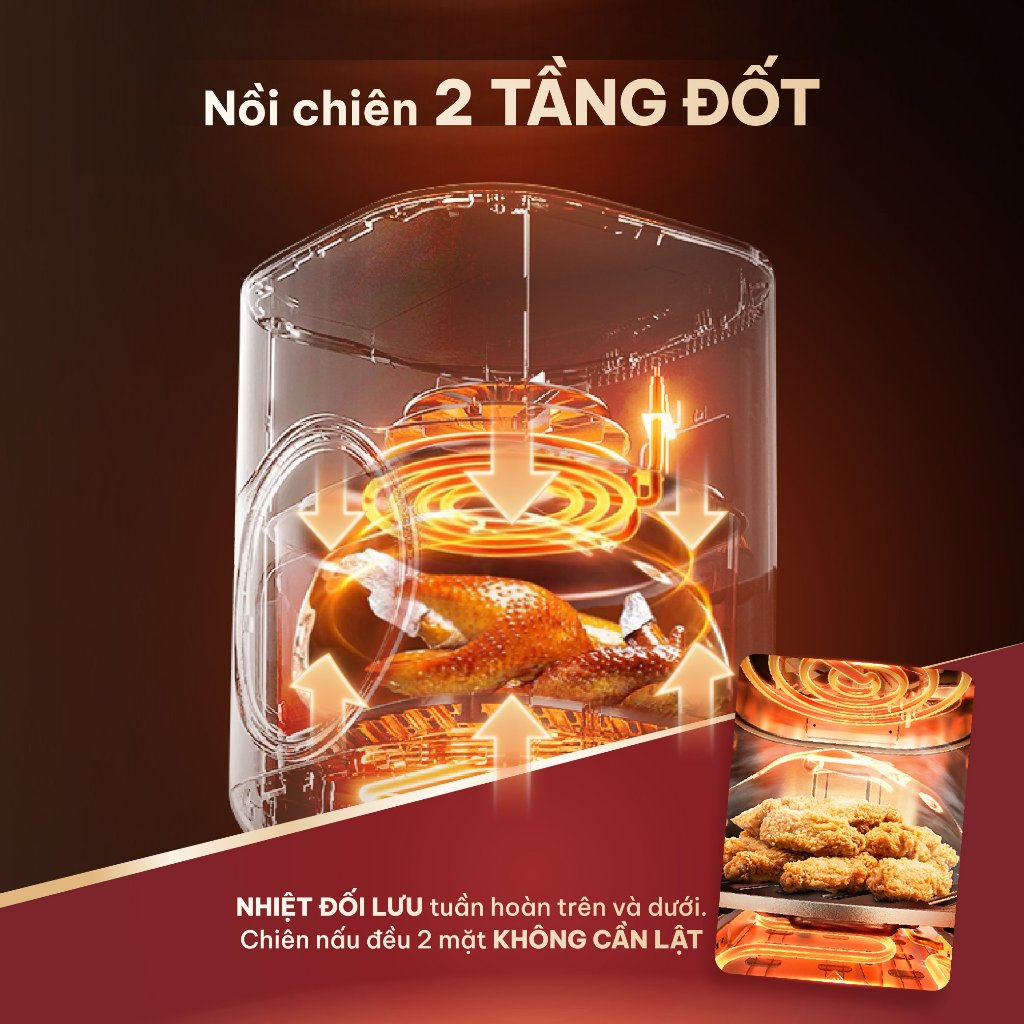 Nồi chiên không dầu Masuto MSQueen 6L màn hình cảm ứng, đốt 2 tầng đối lưu không cần trở lật - Hàng chính hãng
