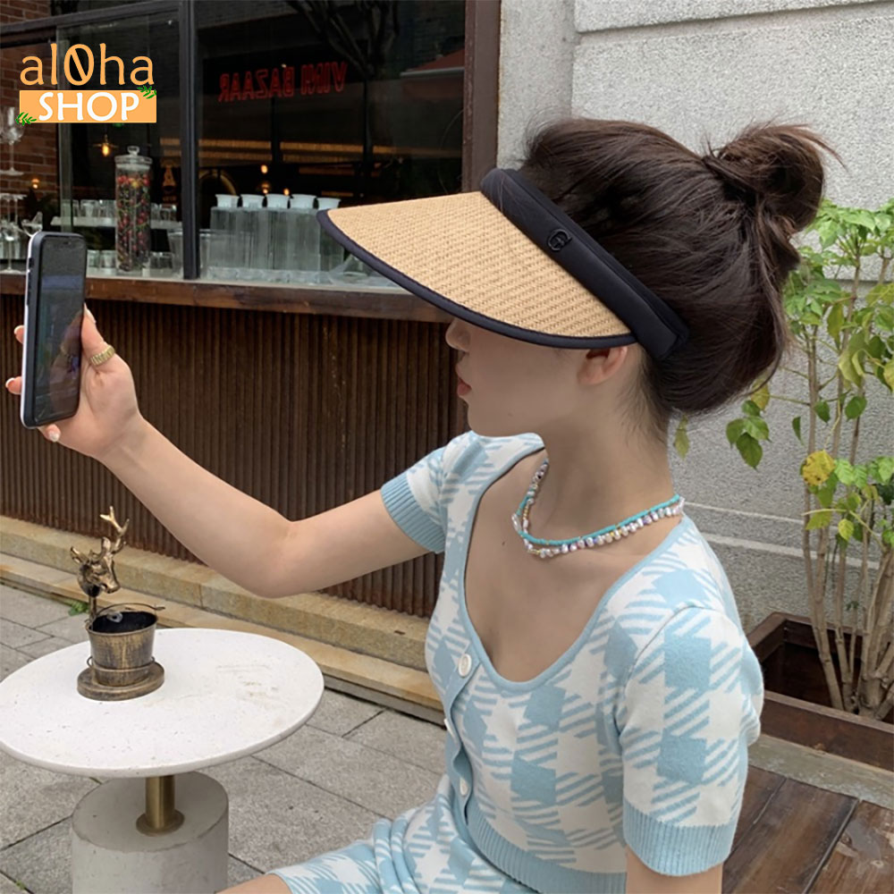 Mũ chóp cói gấp gọn - nón chóp nửa đầu vành rộng chống nắng, đi biển - al0ha Shop