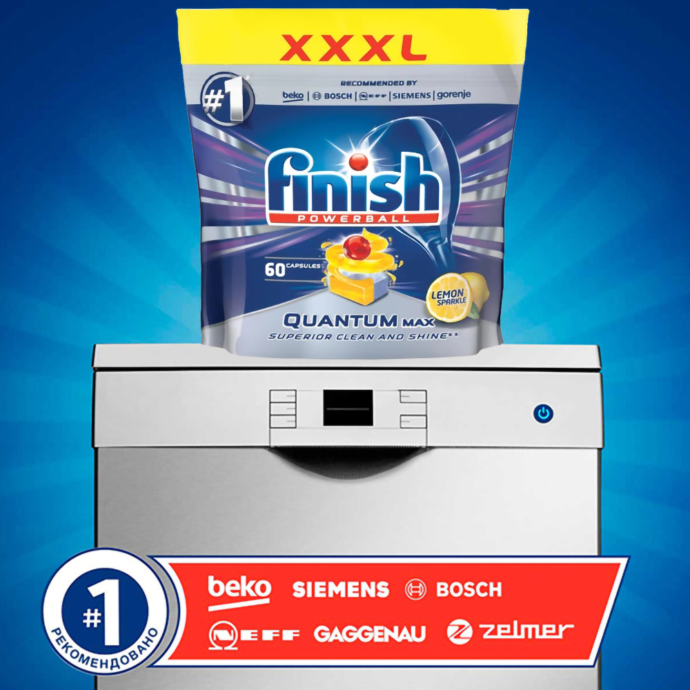 Túi 60 viên rửa bát Finish Quantum Dishwasher Tablets Lemon Sparkle QT025460 - hương chanh