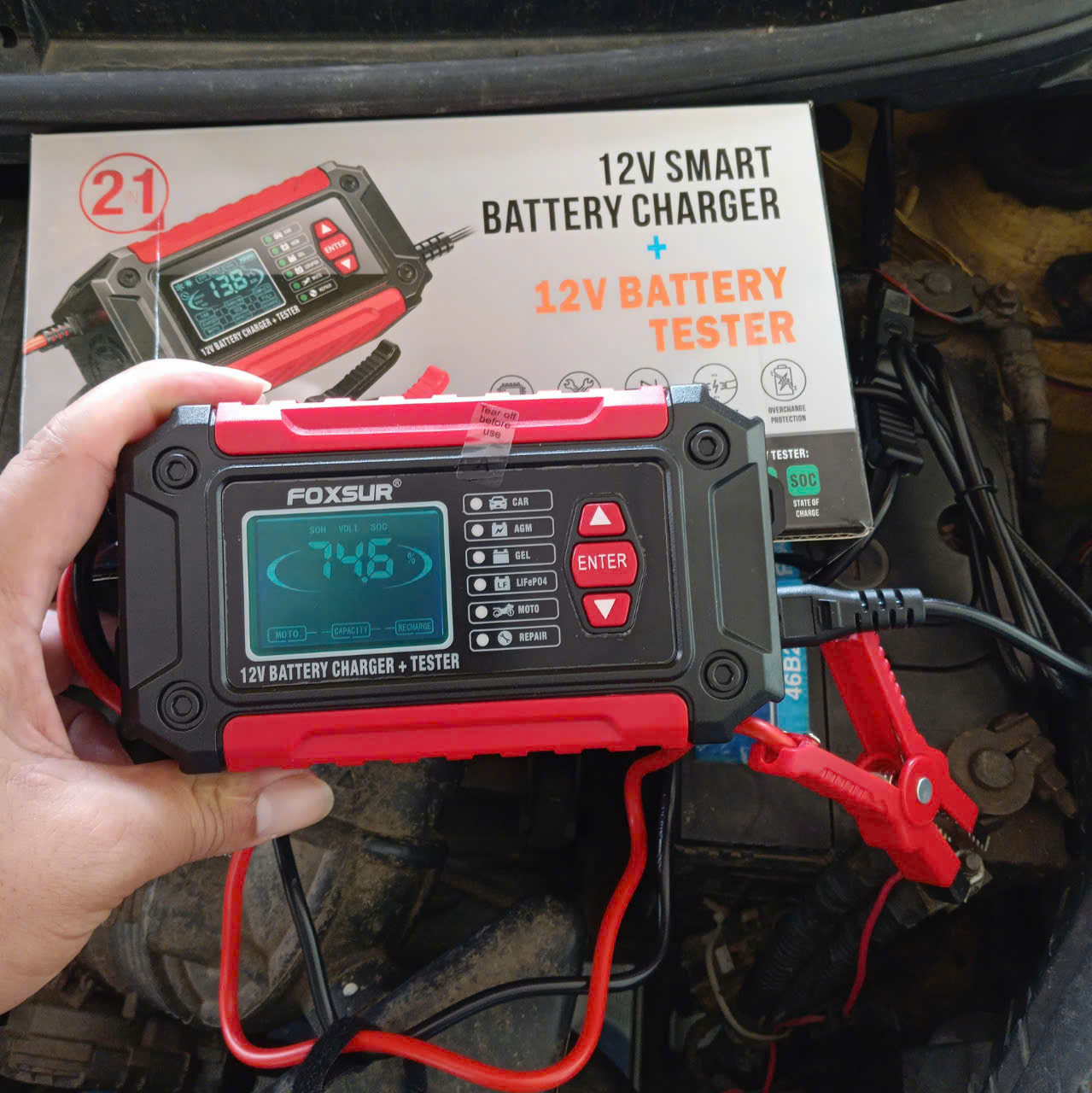 Công Nghệ Nhật Bản Thông Minh : Bộ Sạc Và Test Kiểm Tra Bình Ắc Quy FOXSUR 12V 3AH-100AH 2IN1