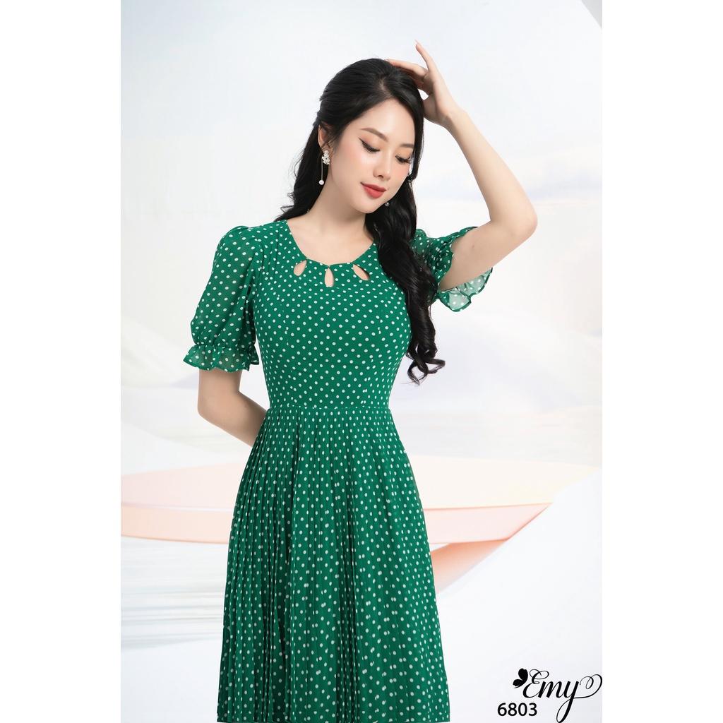 Đầm EMY EM6803 Xoè Dập Ply Xanh