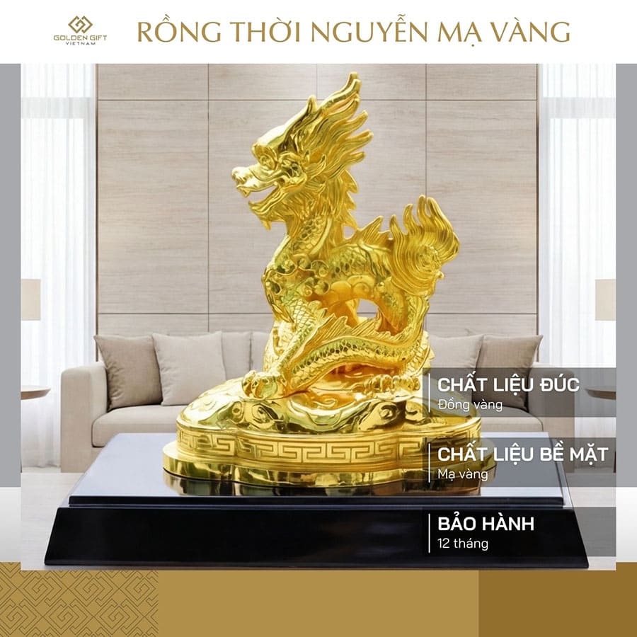 Tượng Rồng phong thủy mạ vàng cỡ lớn – Linh vật tuổi Thìn