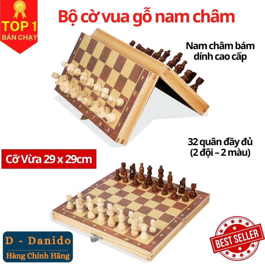 Cờ vua gỗ nam châm cao cấp - Bộ cờ vua nam châm bằng gỗ thông tự nhiên chính hãng D Danido