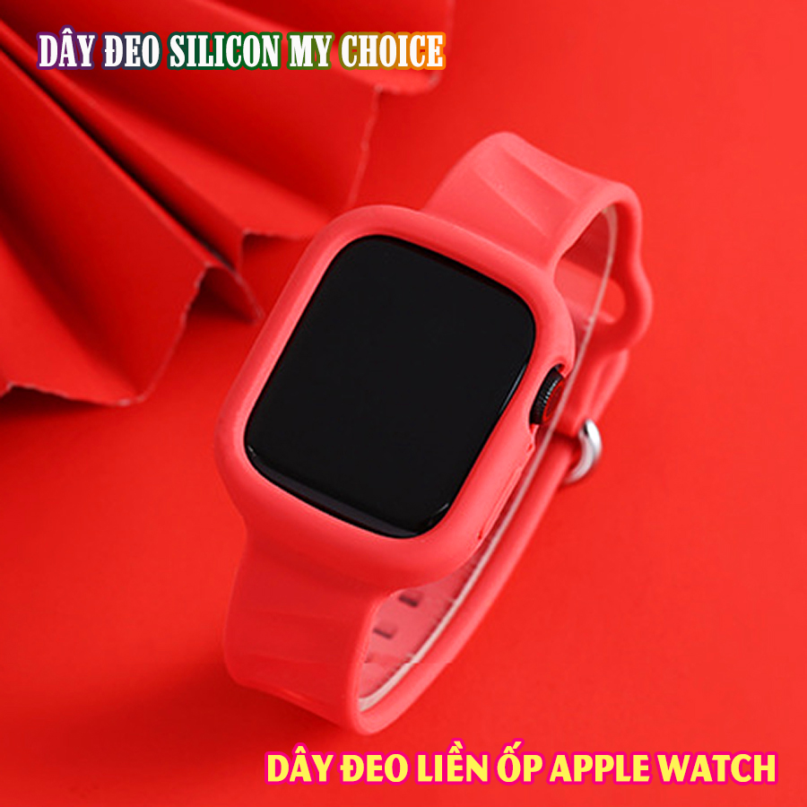 Dây Đeo liền ốp dành cho Apple Watch 7/6/5/4/3/2/1 size 38/40/41/42/44/45mm silicon vân nổi - nhiều màu