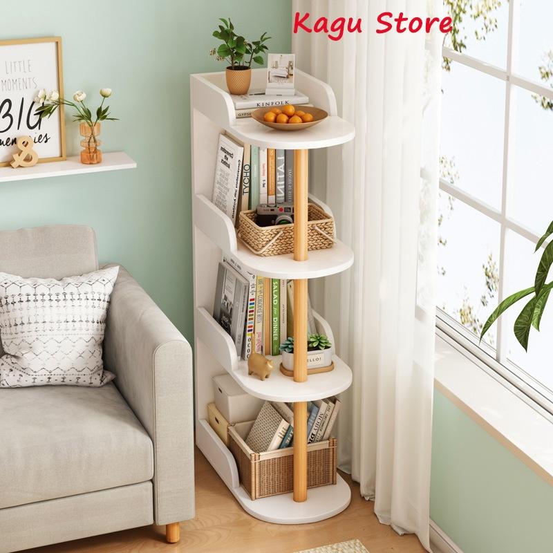 Kệ decor tiết kiệm không gian bo góc 4 tầng chân gỗ lim nam phi 102*30*48 - Hàng cao cấp, Uy tín tại Shop Linh Giang