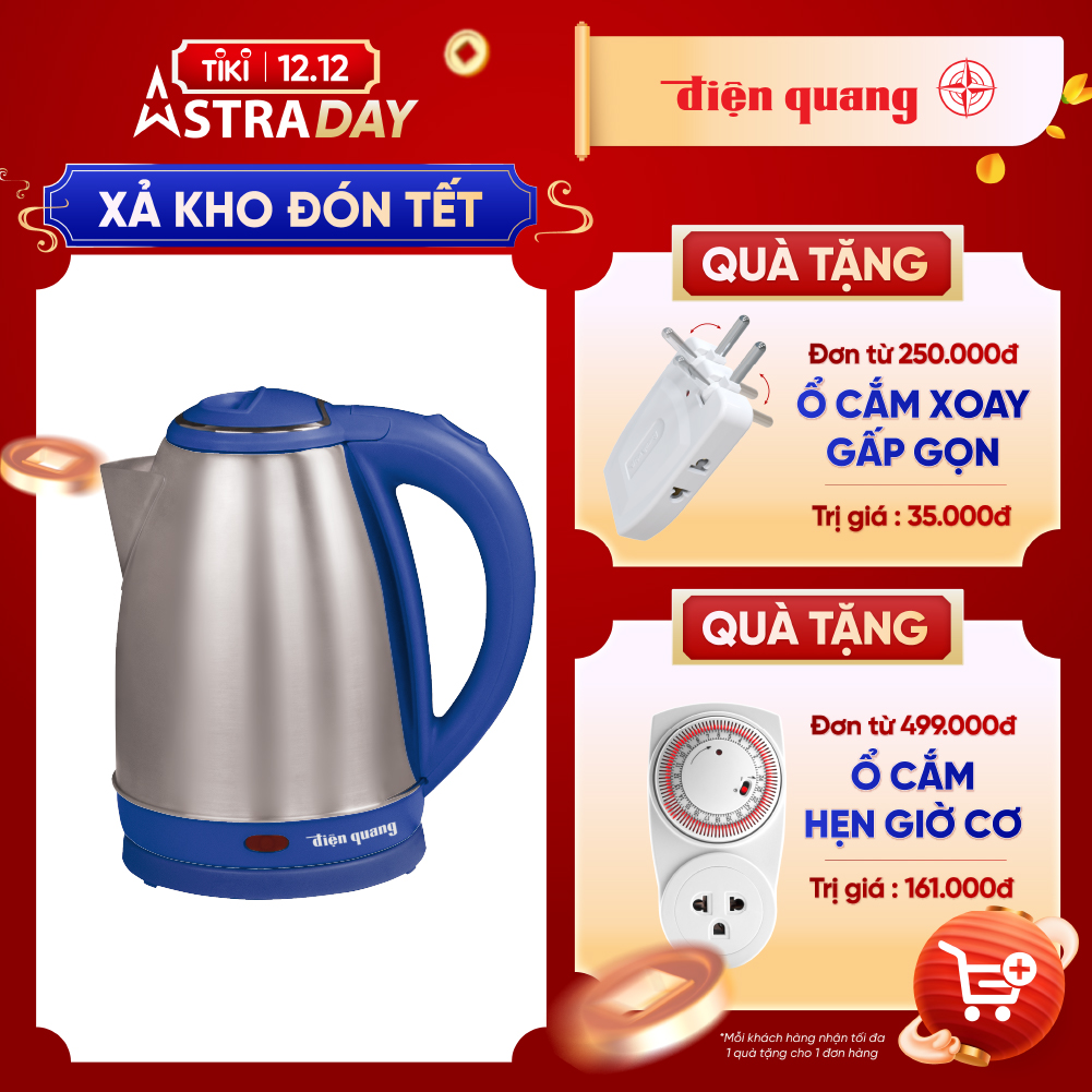 Ấm đun nước siêu tốc  ĐQ EKT14 - Dung tích lớn 1.8L, công suất 1500W, đế xoay 360°, tự ngắt điện khi sôi. Hàng chính hãng