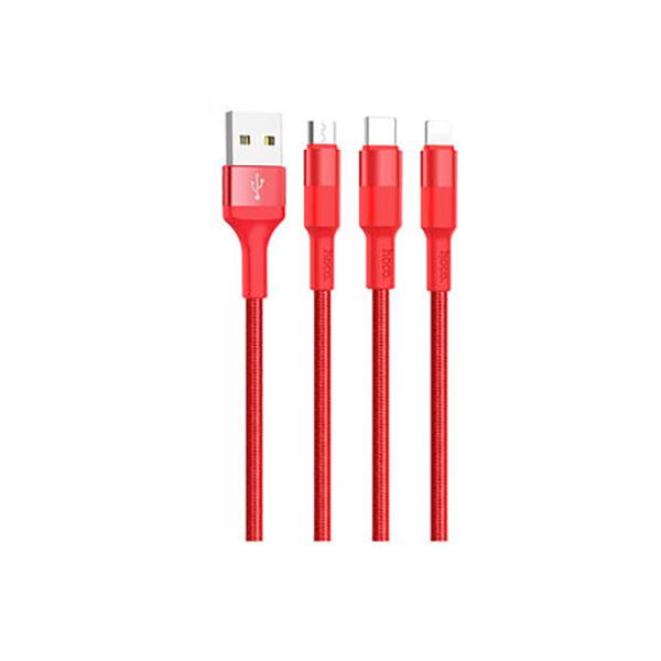 Cáp sạc 3 đầu Hoco X26 Lightning + Micro USB + Type-C - Hàng chính hãng