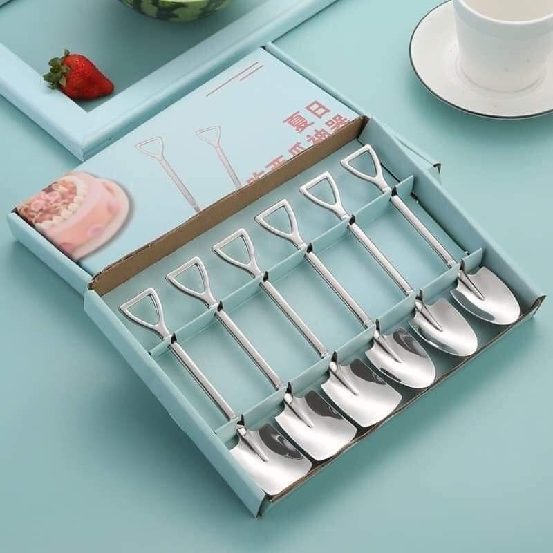 HỘP 6 MUỖNG INOX HÌNH XẺNG MẪU MỚI