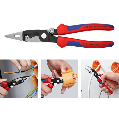 Kìm Lắp Điện 6 Chức Năng Knipex 13 92 200 Tích Hợp Lò Xo Tự Mở Miệng Cắt &amp; Tay Cầm Nhựa Êm - Sản Xuất Tại Đức