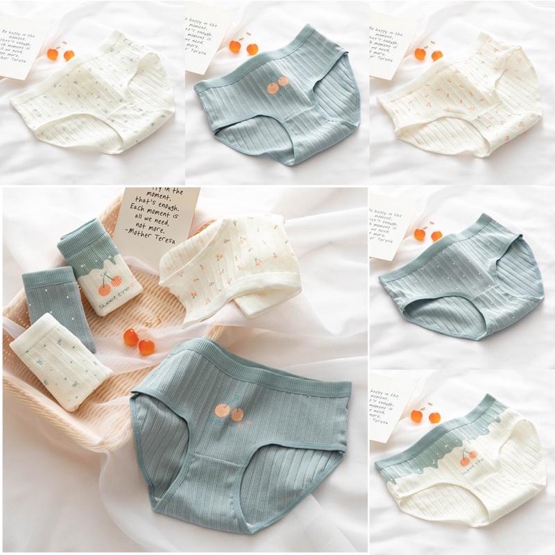 Quần Lót Nữ Cotton Siêu Thoáng Nâng Kẻ Tăm Cherry Xanh QL13