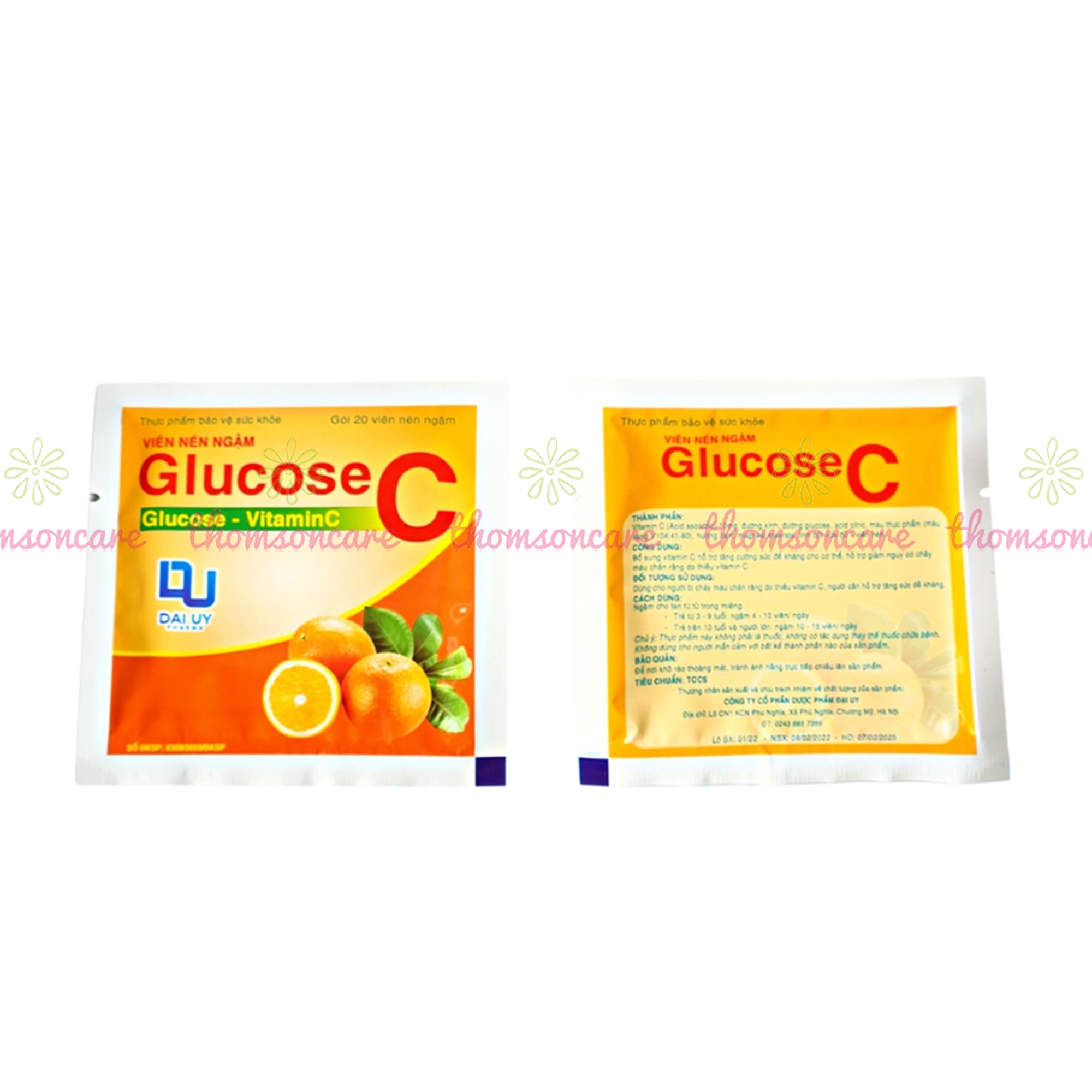 Viên ngậm Vitamin C GlucoseC dùng được cho bé từ 2 tuổi - Kẹo C ngừa chảy máu chân răng, tăng sức đề kháng hương vị thơm ngon , bổ sung Vitamin C cho cơ thể - 20 viên