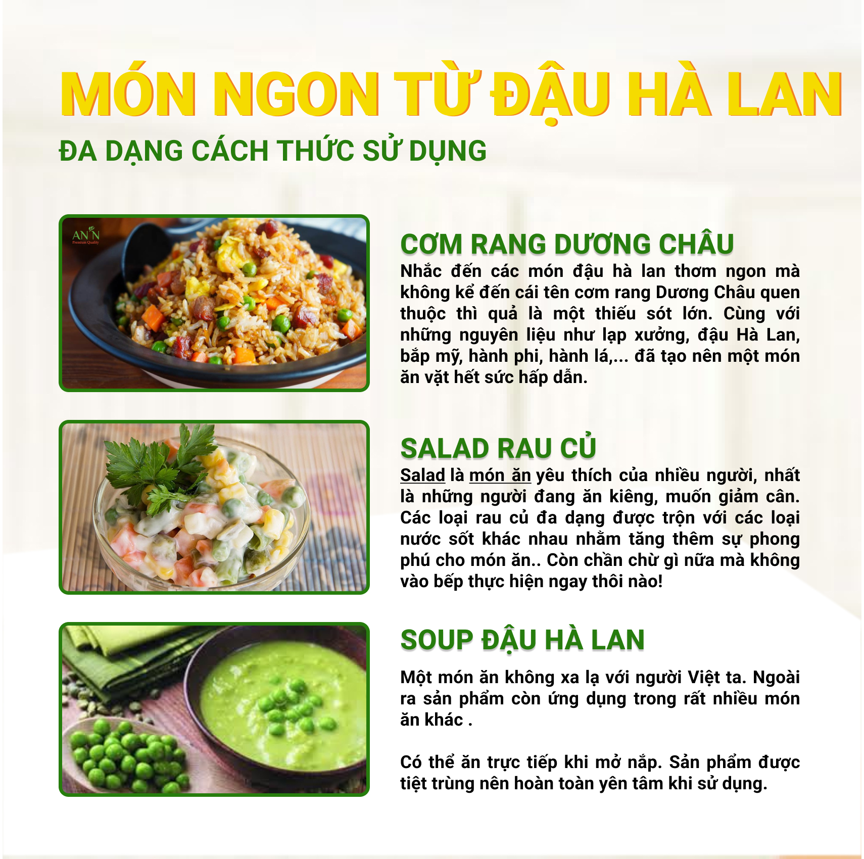 Đậu Hà Lan Nguyên Hạt F&amp;G Loại 1 - Lon 450gr Làm Salad, Các Món Hầm