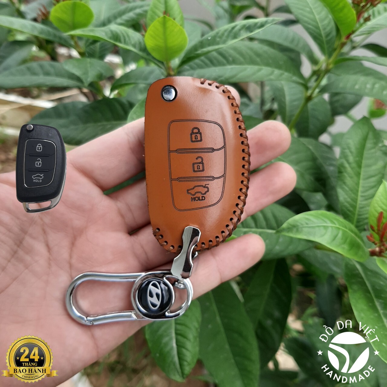 Bao da chìa khoá HYUNDAI I10 bản thiếu, accent đời cũ, solati, Chìa gập bảo hành 2 năm (móc khóa inox sang trọng)