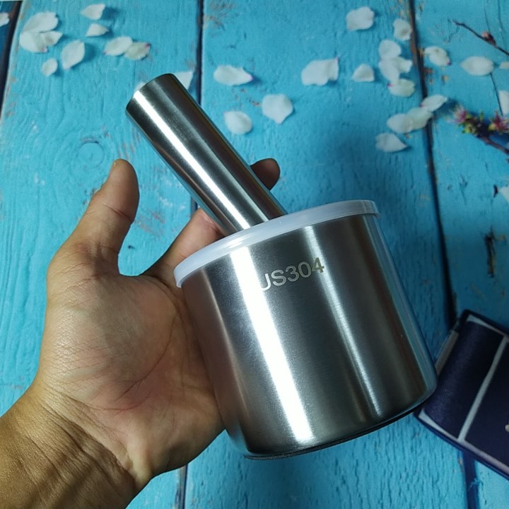 Bộ Cối Chày Inox SUS 304 Hàng Chính Hãng THAFA-Có Nắp Đậy Chống Văng