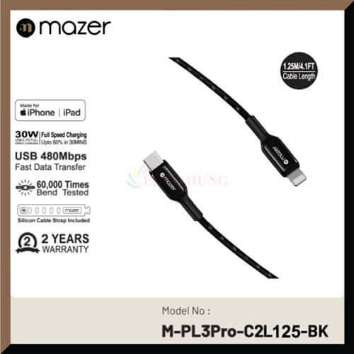 Cáp dành cho iP Mazer MFI InfiniteLink Pro III Slimmer Yet Stronger 1.25m M-PL3Pro-C2L125-BK - Hàng chính hãng
