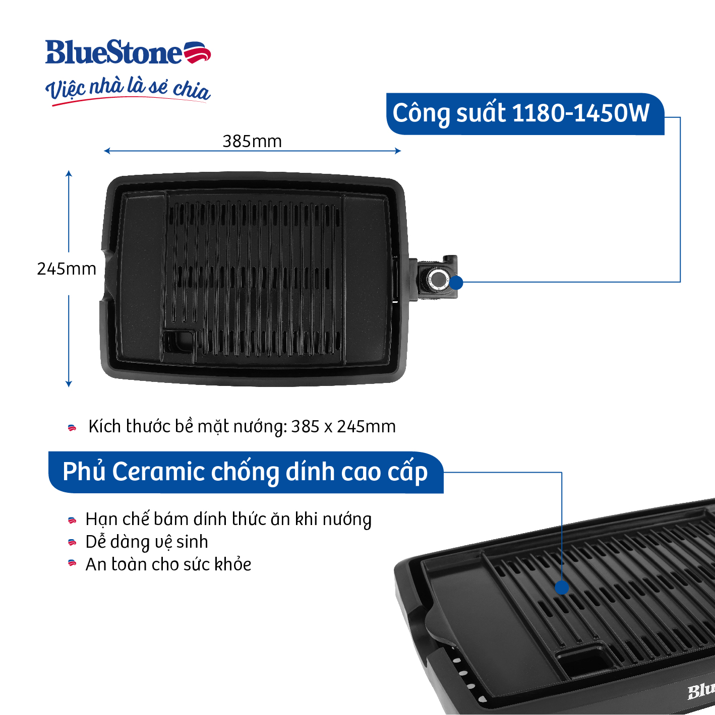 Vỉ Nướng Điện Bluestone EGB - 7408 - Hàng chính hãng