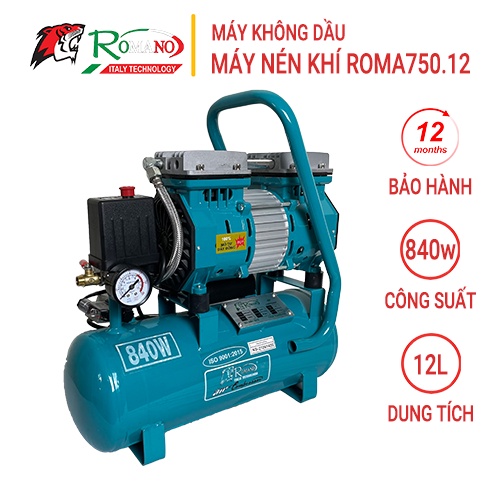 MÁY NÉN KHÍ KHÔNG DẦU 12L 840W ROMANO ROMA750/12- HÀNG CHÍNH HÃNG