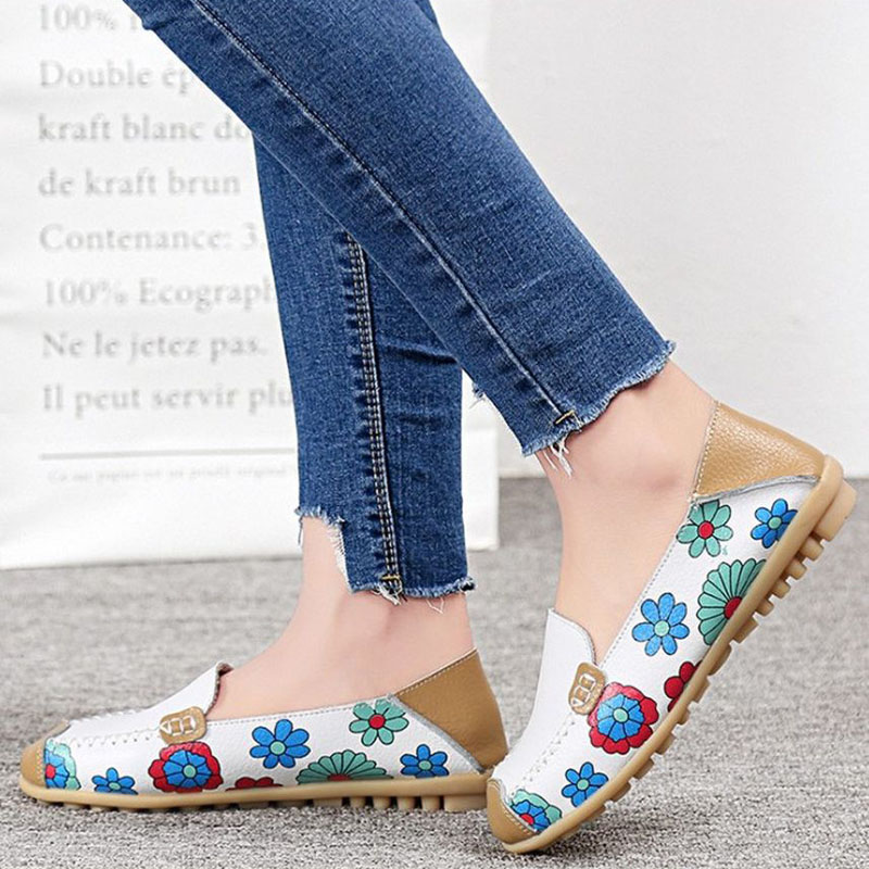 Ladies Floral Print Loafers Oxford Flat Casual Peas Shoes Plus Size