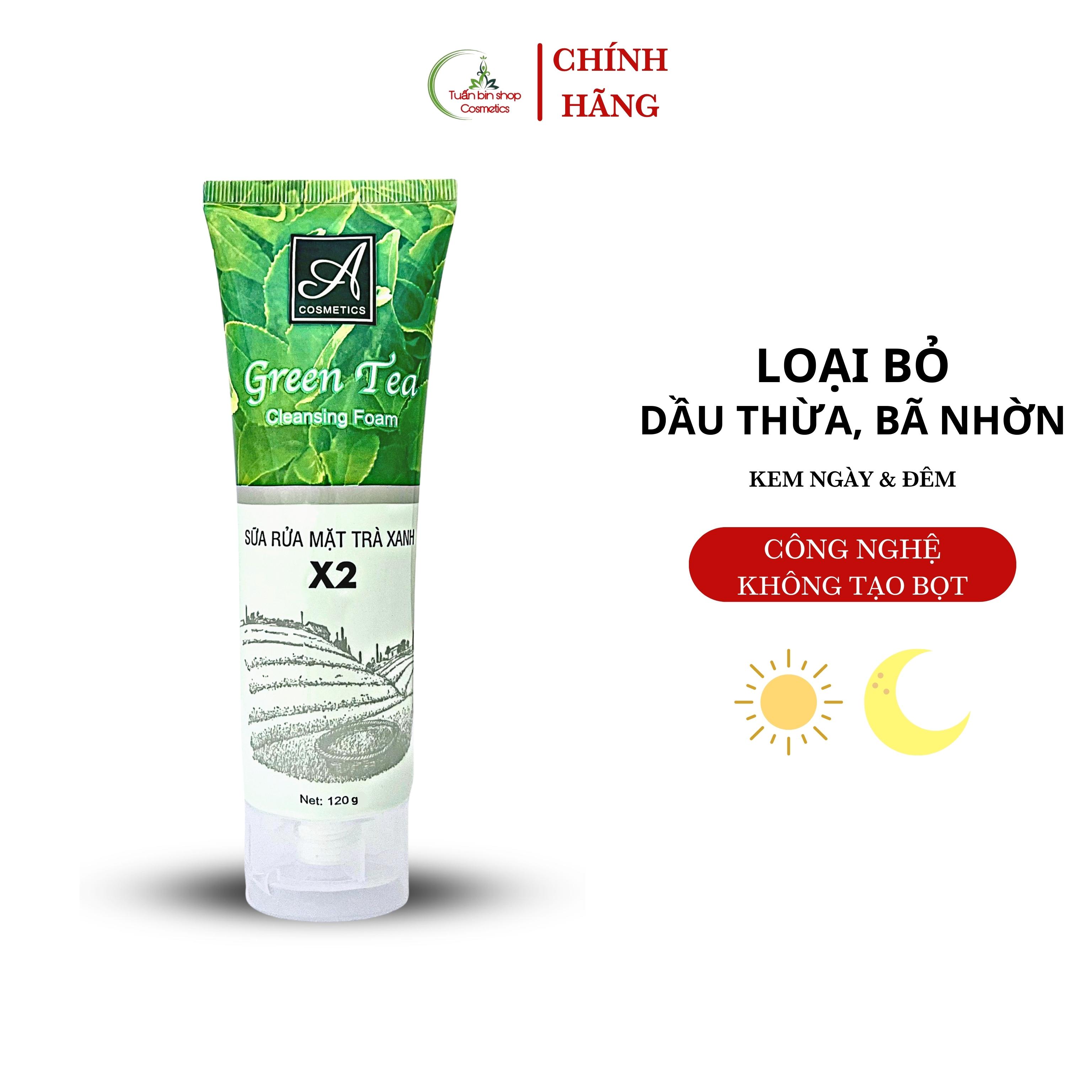 Combo dưỡng trắng mặt, kiềm dầu, thải độc da Acosmetics, kem face pháp, sữa rửa mặt trà xanh x2, detox bọt biển 190g