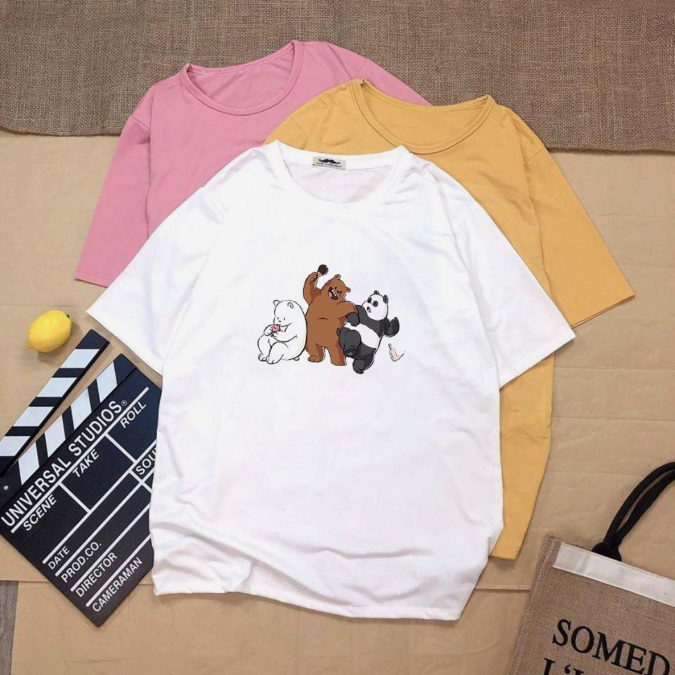 Áo thun unisex tay lỡ 3 chú gấu vải dày mịn 20N1238