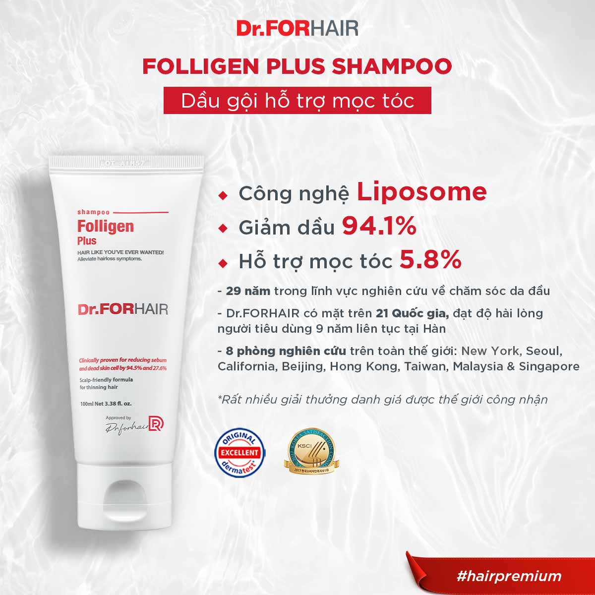 Hình ảnh Dầu gội đầu ngăn rụng tóc kích thích mọc tóc Dr.FORHAIR Folligen Plus Shampoo 100ml