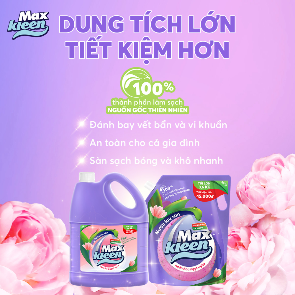 Combo Nước Lau Sàn 3,6kg Ngàn Hoa Ngọt Ngào - 1 Chai 3.6kg + 1 Túi 3.6kg