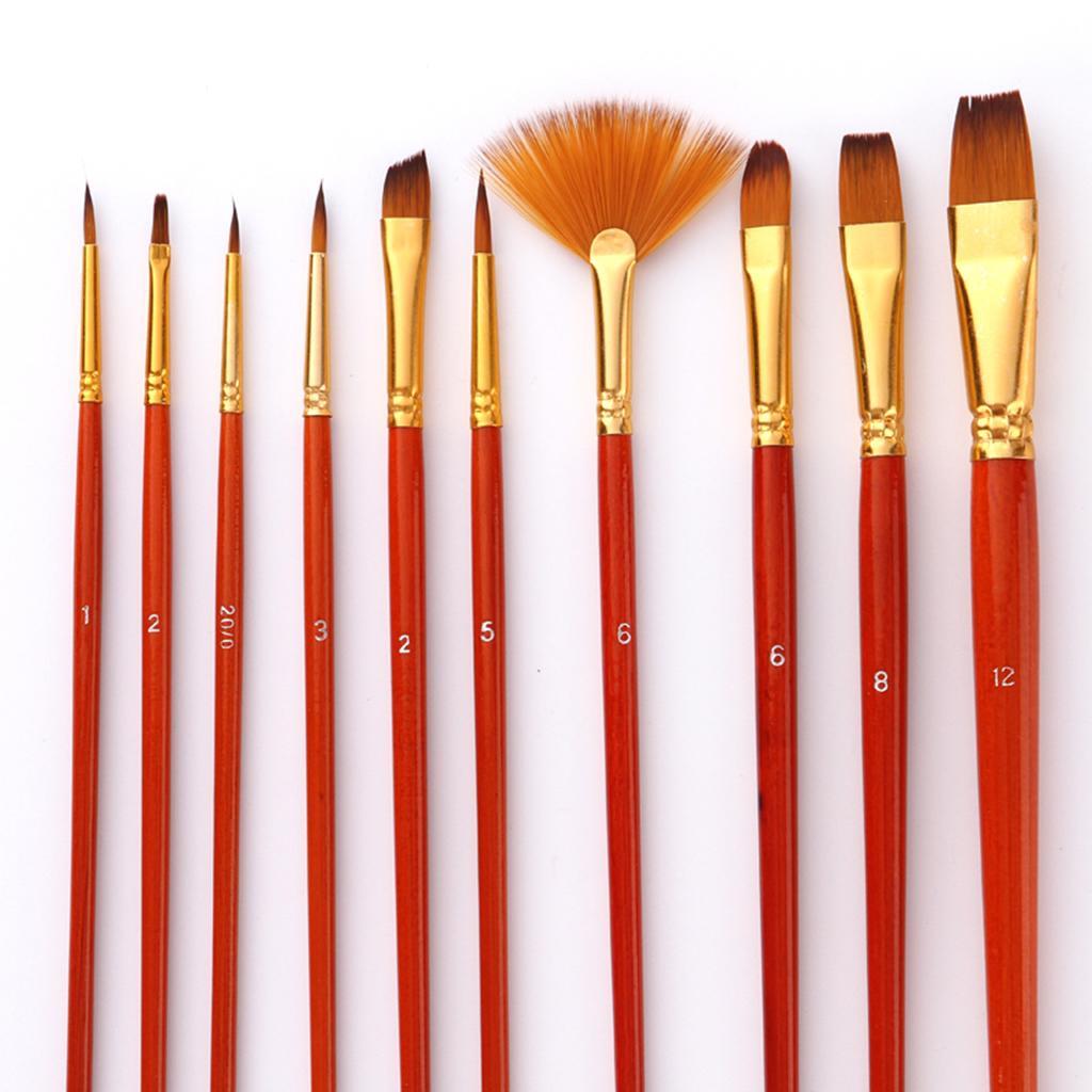 10Sets Watercolor Oil Painting Brush Set Nylon Hair Paint Brushes Supplies