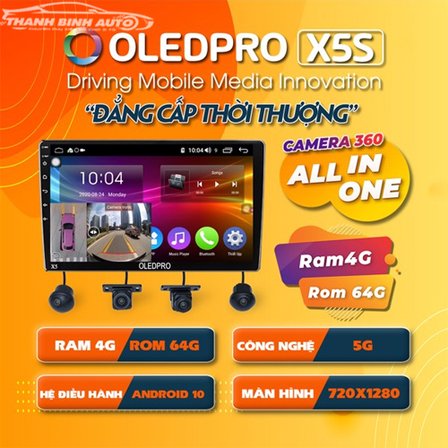 Màn Hình Android Ô Tô 0LEDPR0 X5s Tích Hợp Camera 360 9 inch Ram 4-64 Chip 8 Nhân mạnh mẽ Chính Hãng BH 18 tháng