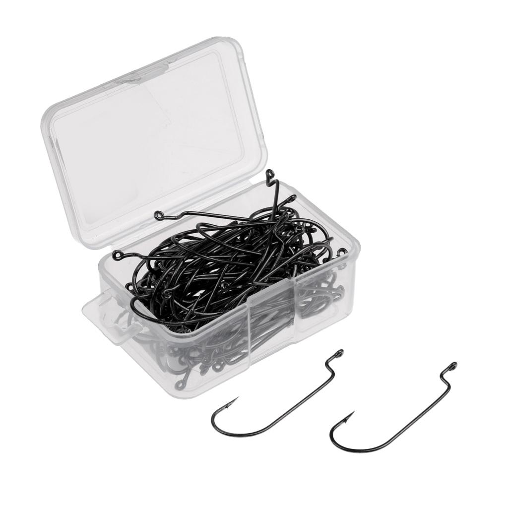 100x Carbon Steel Worm Fishing Hooks Barbed Fishhook Jig Big Fishing Hook