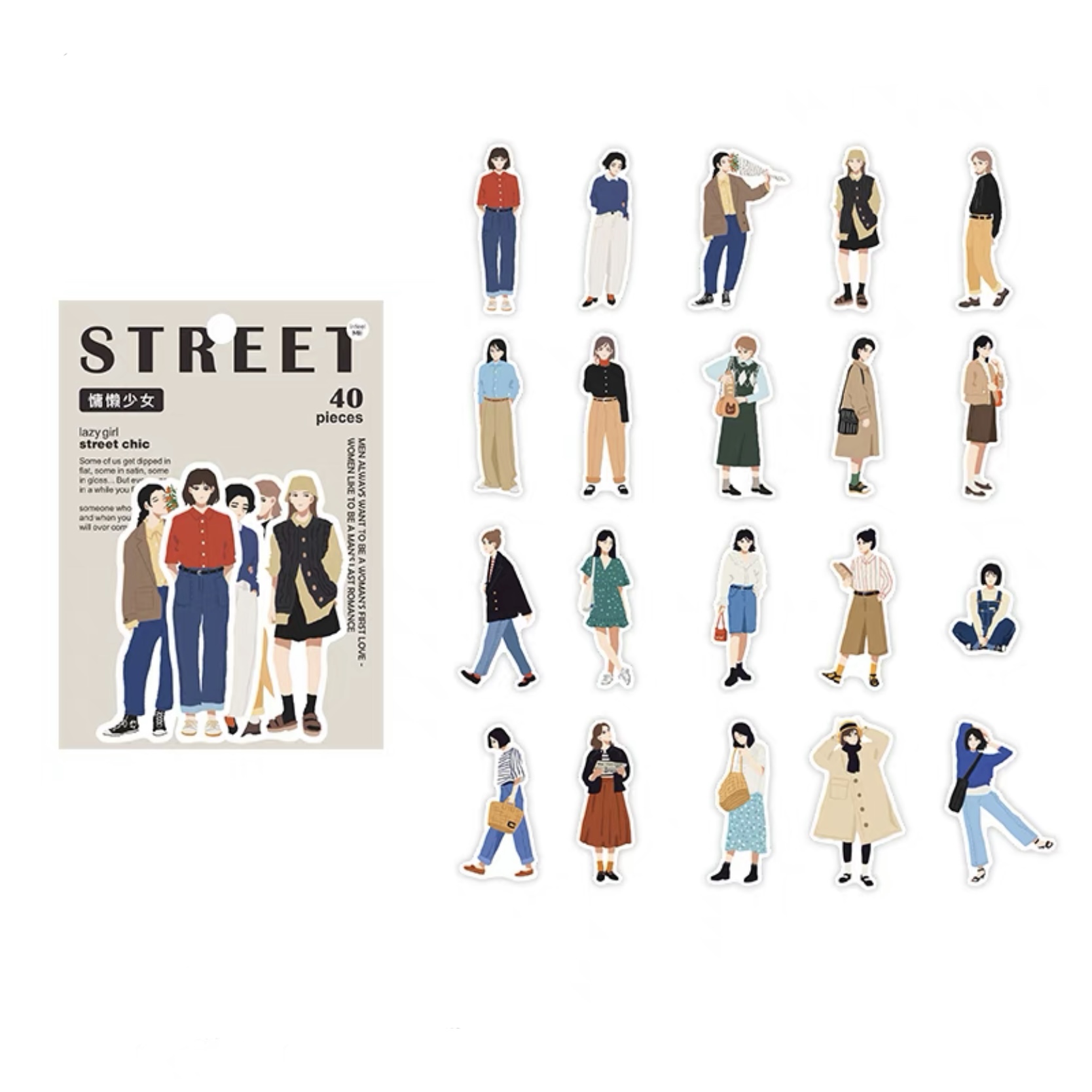Gói 40 pcs stickers cô gái fashionista ins sành điệu dùng để dán trang trí