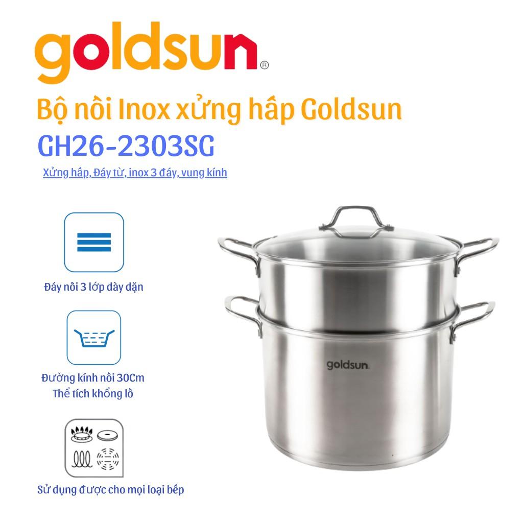 Bộ 1 nồi 1 xửng hấp inox 304 đáy từ Goldsun GH26-2303SG - Hàng Chính Hãng