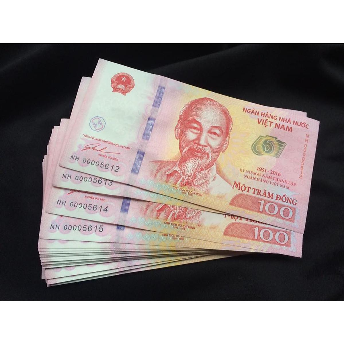 Tờ 100 đồng kỷ niệm 65 năm thành lập Ngân hàng Việt Nam, Tiền Thật 100%, phù hợp sưu tầm hoặc làm quà tặng