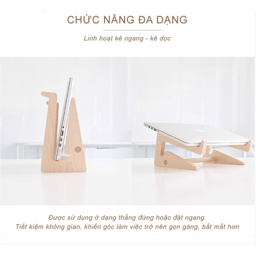 Giá đỡ kê laptop gỗ 2 tầng, hỗ trợ tản nhiệt tốt,dành được cho macbook, ipad, để bàn gấp gọn.