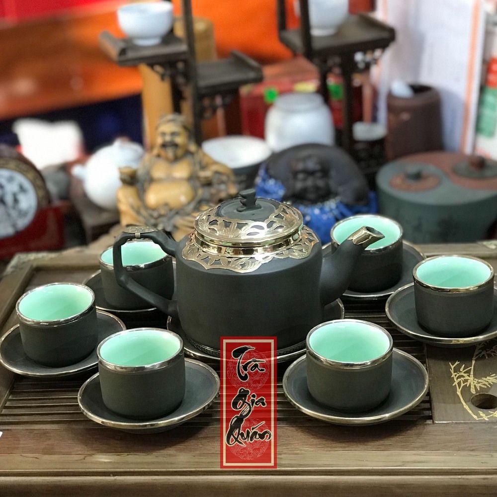 Bộ Ấm Trà Đạo Tử Sa Bát Tràng Bọc Đồng Họa Tiết Trơn Dáng Hán Đạc Dung Tích 400ml AVMT 34
