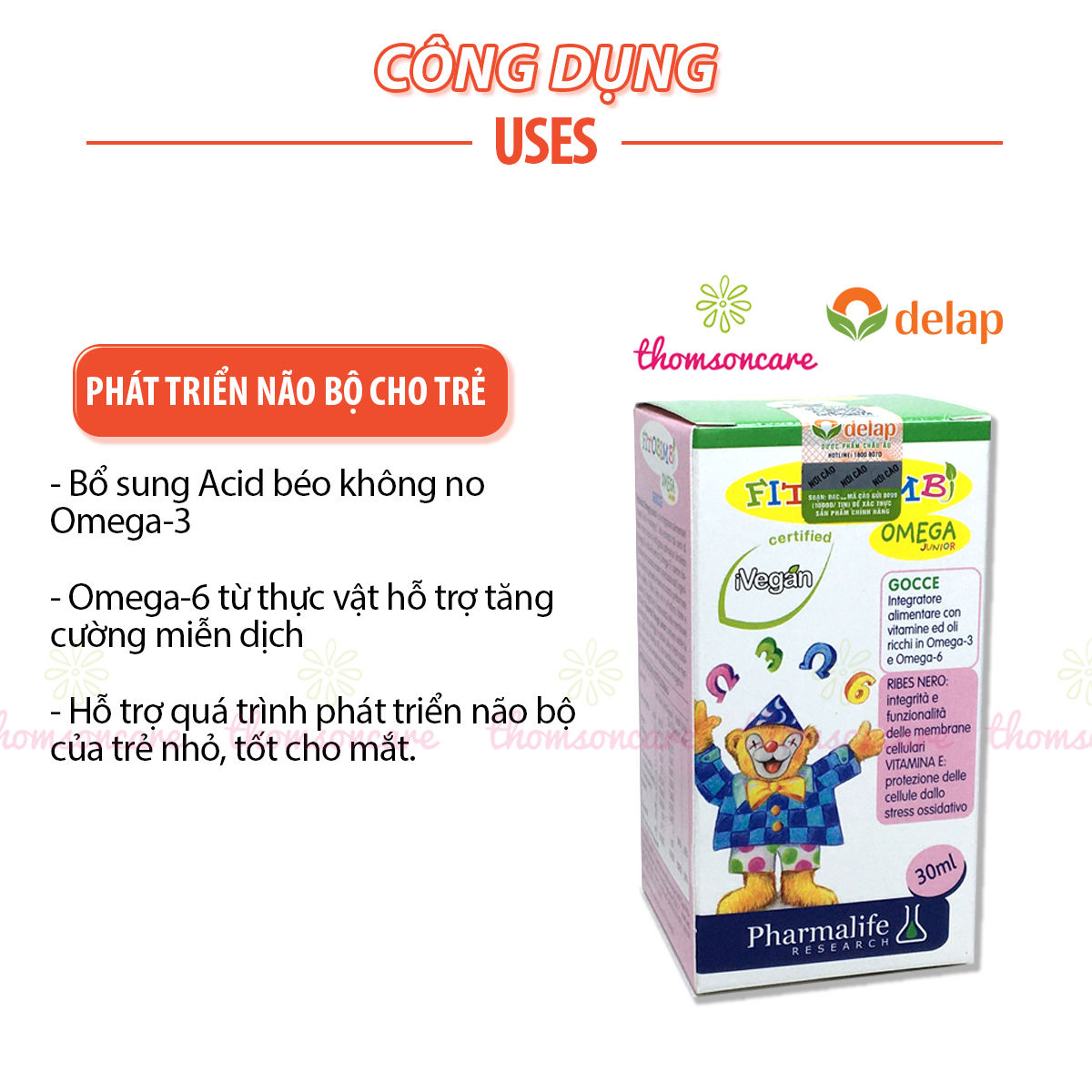 Omega Junior Gocce của Fitobimbi - Bổ sung Omega, giúp mắt sáng, thông minh, phát triển não bộ cho trẻ - Nhập khẩu chính hãng từ Ý