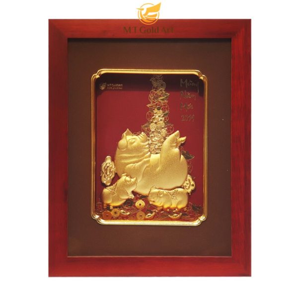 Tranh heo dát vàng mẫu 03 (26x33cm) MT Gold Art- Hàng chính hãng, trang trí nhà cửa, phòng làm việc, quà tặng sếp, đối tác, khách hàng, tân gia, khai trương 