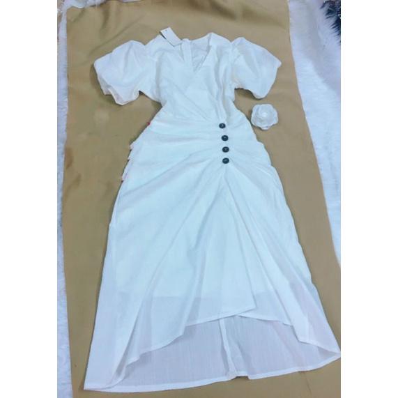 ĐẦM NỮ CỔ CHỮ V PHỐI NÚT V BÊN NHÚN BÊN SƯỜN