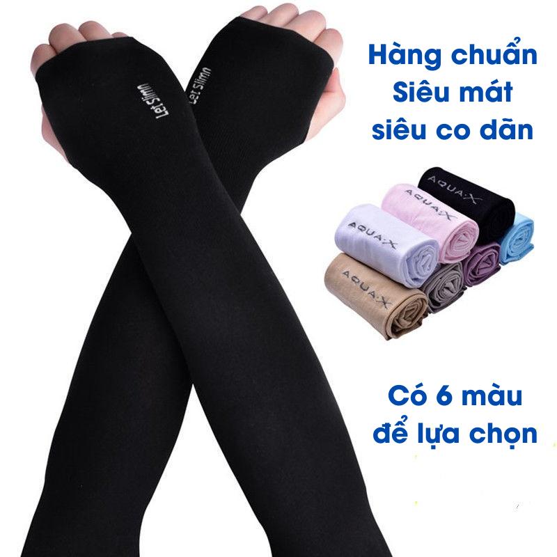 Găng Tay Dài Bằng Vải Lụa Lạnh Chống Tia Cực Tím Cho Nam Và Nữ - Xỏ Ngón Nam Nữ Vải Dày Dặn Co Giãn Giao Màu Ngẫu Nhiên