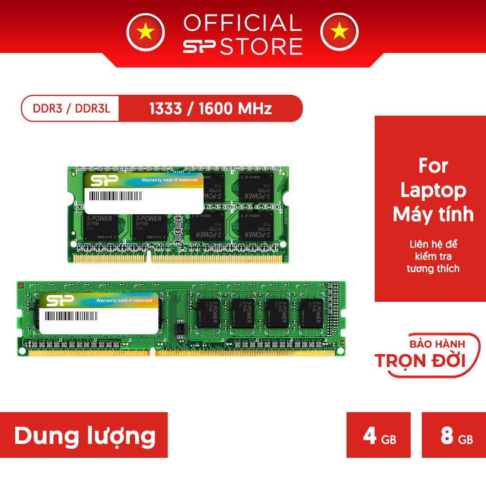 Ram Laptop/Máy tính Silicon Power DDR3 4GB/8GB Bus 1333Mhz/1600Mhz- Hàng chính hãng