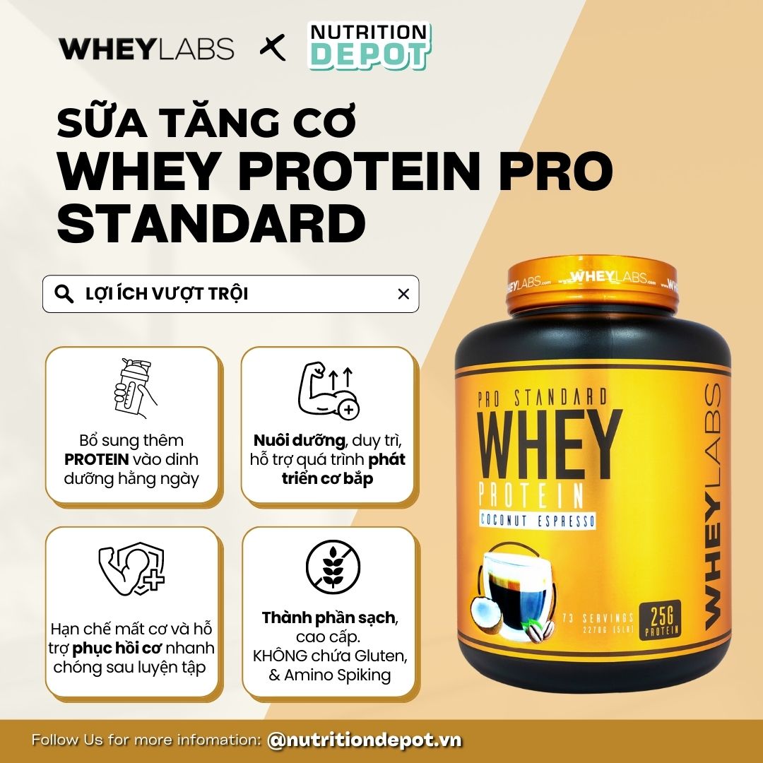 [MUA 1 TẶNG 1 ] Sữa tăng cơ Wheylabs Pro Standard Whey Protein hũ 5lbs (2.2kg) ( 73 lần dùng) - TẶNG KÈM 1 WHEYLABS BCAA 30 lần dùng
