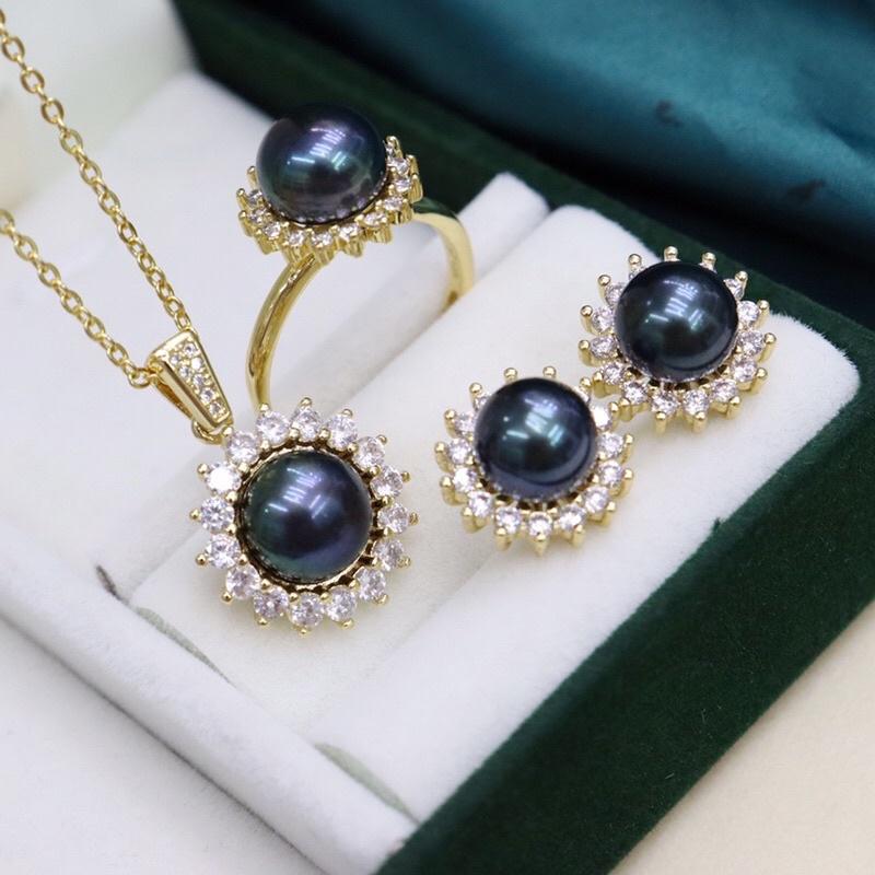 Bộ 3 Món Trang Sức Bạc Đính Hạt 9 Ly Sang Trọng - Trường Thịnh Ngọc Trai