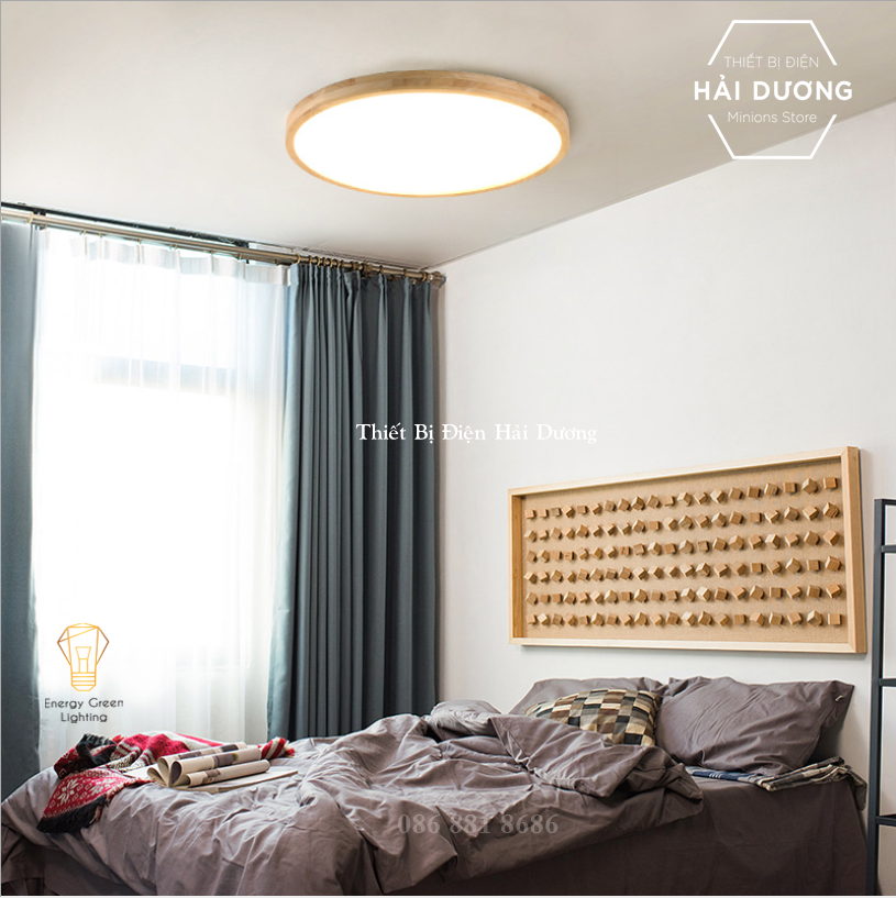 Đèn LED Ốp Trần Gỗ OT-3027 - Đường Kính 40cm - Phong Cách Hiện Đại - 3 Chế Độ Ánh Sáng