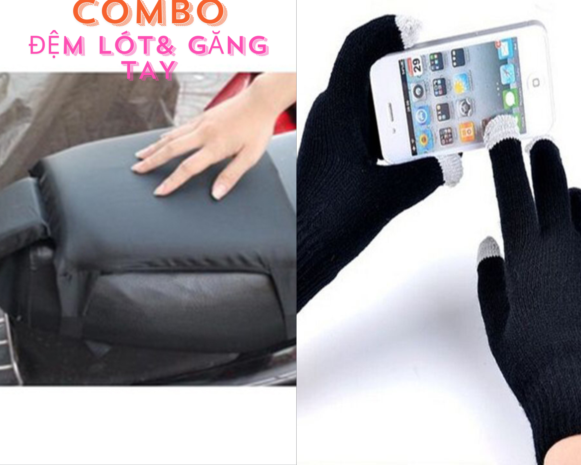 Combo Đệm Lót Yên &amp; Găng Tay Cảm Ứng là vật dụng rất cần cho Anh Chị ,,Phượt Thủ