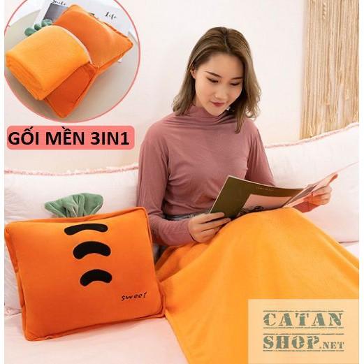 GỐI MỀN 3in1 Gối mền TRÁI CÂY VUÔNG siêu cute, nỉ nhung siêu mịn, chăn gối văn phòng, gấu bông kèm mền GM73-TraiCayVuong