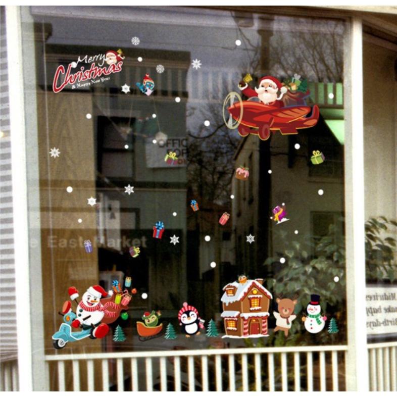 Decal trang trí Noel Hít Tĩnh Điện - Noel lái máy bay phát quà ngộ nghĩnh