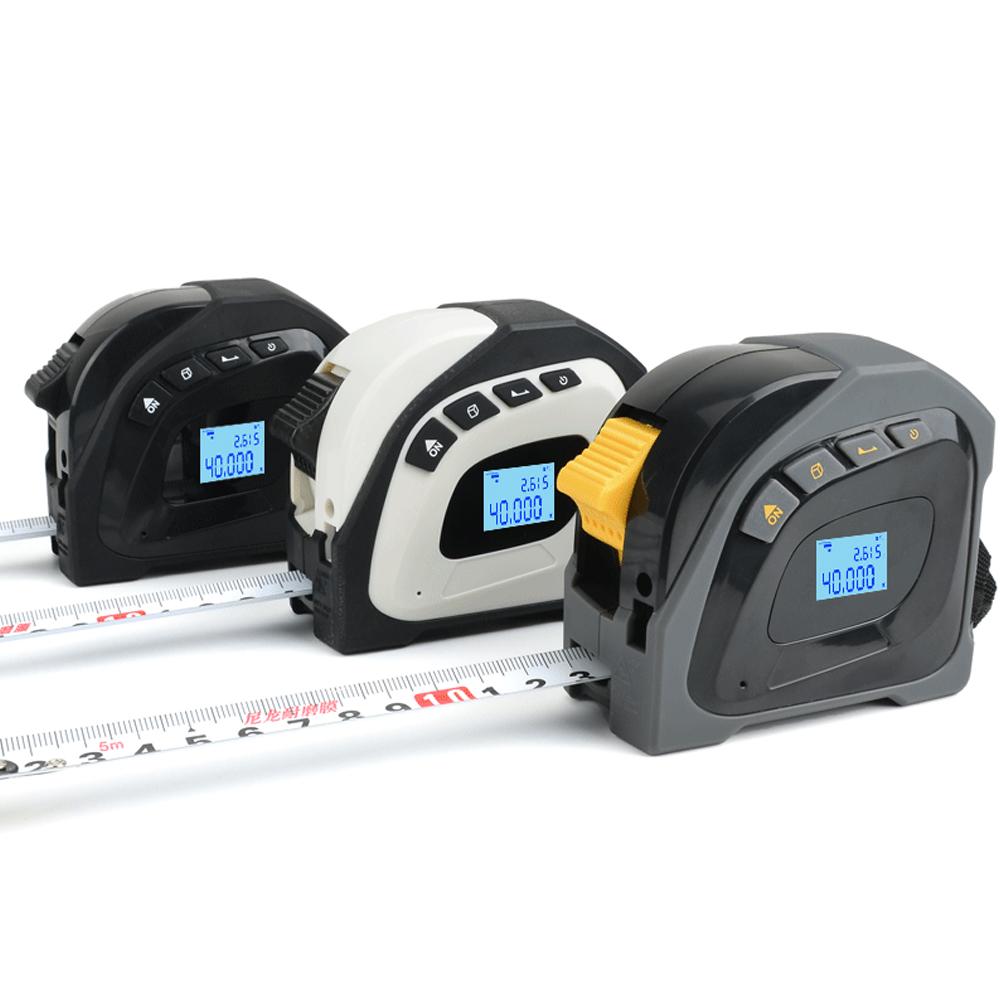 Laser Tape Measure, 2 in 1 Digital Laser Distance Meters with LCD Display, 40M Laser Measure, 5M Tape Measure, Measuring Area/Volume/Distance/Pythagorean Circumference White Imperial