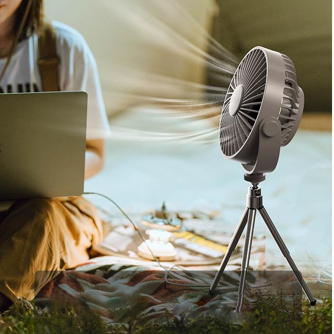 Quạt Cắm Trại Ngoài Trời 3 Chân Để Bàn Có Chức Năng Đèn Ban Đêm